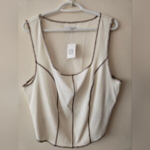 NWT And Now This 3X Cream Tank Top With Brown Stitching